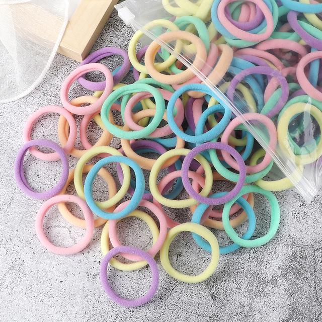 50 Solid Color Elastic Hair Ties - 4cm Girl's Ponytail Rings, Hot Sale Hair Accessories