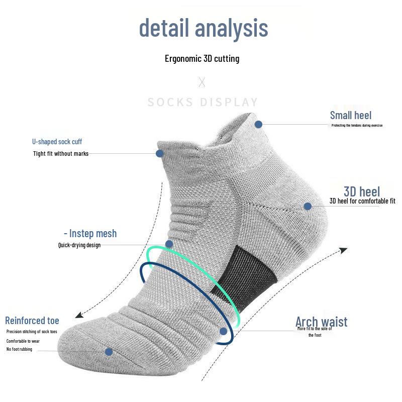 Men's Mid-Calf Sports Socks with Towel Bottom, Shock Absorption, and Anti-Slip for Running & Basketball