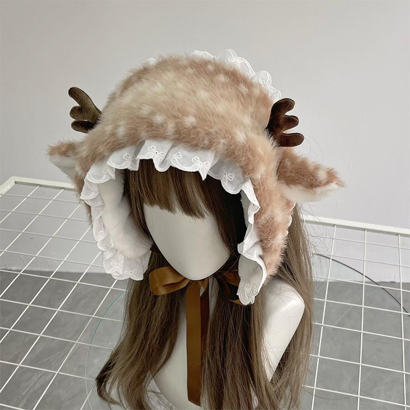 Hårbøyle med gevir i fuskepels Japansk Lolita Hårbøyle Julehjort Hjort Skjerf Vinter Pelsaktig Tykkere Øreklokker Cosplay Tilbehør