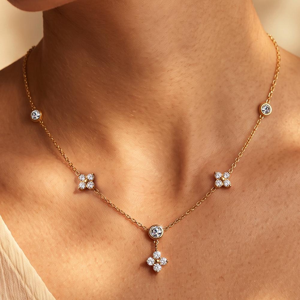 STKN47 Waterproof Four-leaf Clover Pendant Gold-plated Necklace Dainty 304 Stainless Steel Jewelry for Women
