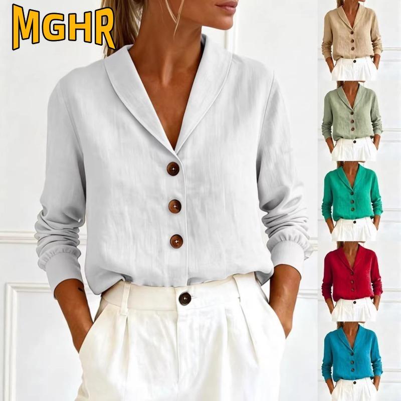 MGHR Women's Fashion Casual Autumn Winter Long Sleeve V-Neck Blouses & Shirts