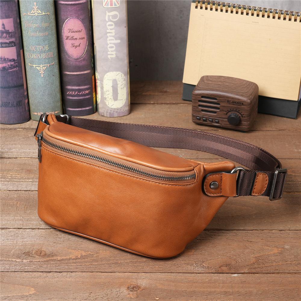 Vintage Motorcycle Men's Crossbody purse - Genuine Cowhide Leather Phe Waist Pack & Lightweight Sport Chest Bag