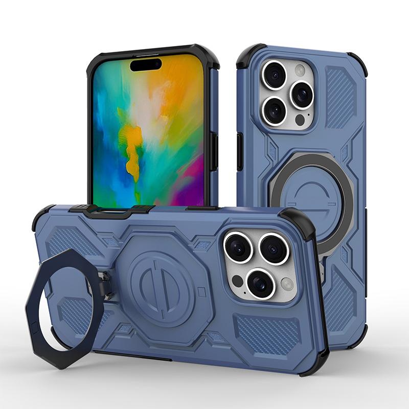 KEYSION Shockproof Magnetic Case for iPhone 16 Pro Max Upright Live Metal Ring Stand Phone Cover for iPhone 15 Pro Max