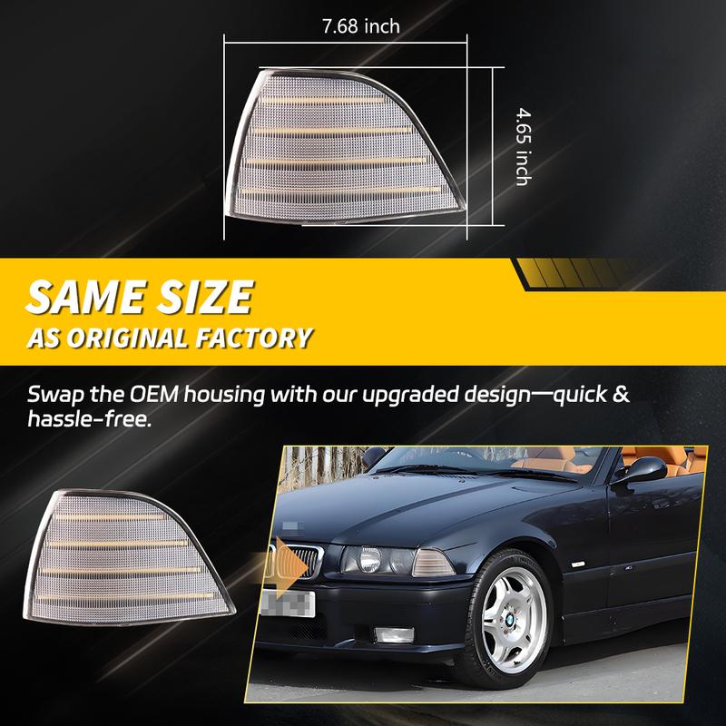 2X Front Corner Parking Light Turn Signal Light W/LED For 1992-1999 BMW 318i/318is/325i/325is/328i/328is/M3/323i/323is E36 Coupe