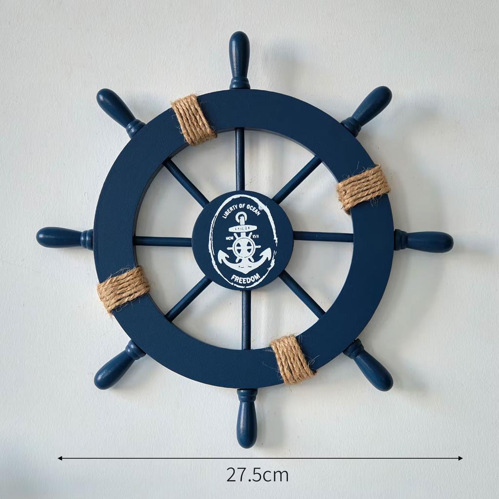 Mediterranean Style Wooden Ship Rudder & Anchor Decorative Hanging Set - Ocean Theme Room Wall Decor Photo Wall Accessories