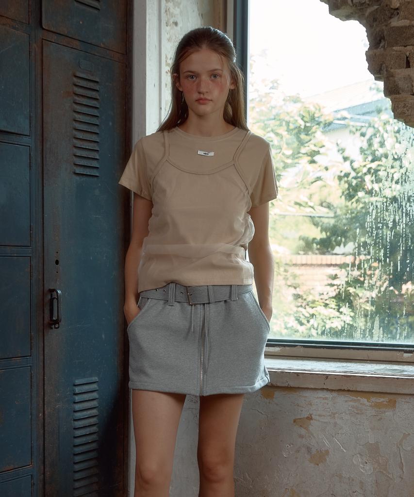 Leteoli Belt Zipper Mini Skirt_Grey