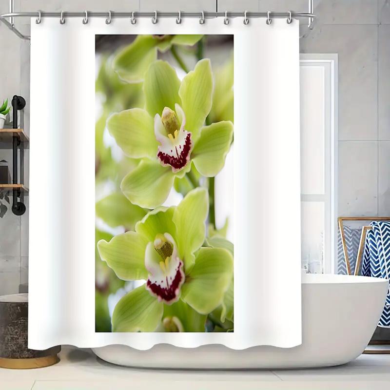 

Floral Shower Curtain Botanical Orchid Pattern Bathroom Decor Nature Flower Print Waterproof Fabric Washable Liner W60H190(CM)-1 Pcs