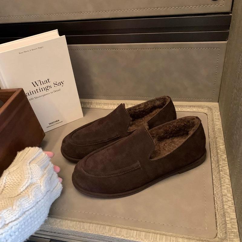 Sheepskin version minimalist flat bottom one pedal lazy plush shoes casual versatile comfortable and lightweight