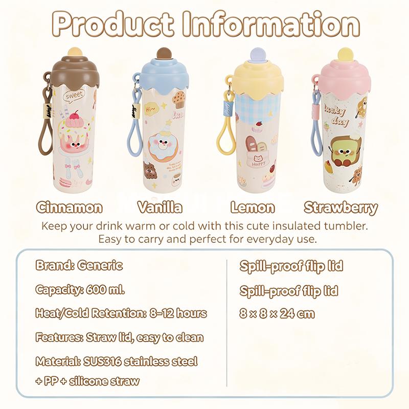 600Ml 201Stainless Steel Water Bottle Keeps Drinks  Or Cold Large Capacity Cute And Trendy Design Convenient Carrying