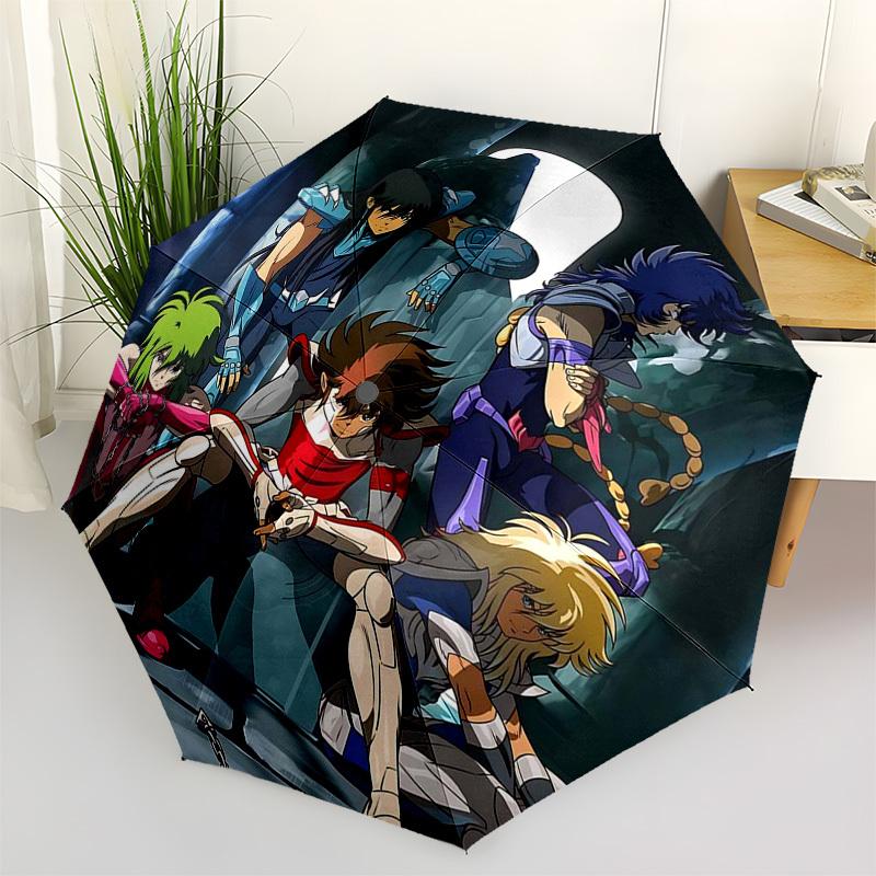 1pc Saint Seiya: Knights of the Zodiac, Auto Open Umbrella, Portable 3-Fold Design, 8-Bone Iron Frame Outdoor Umbrella, Perfect Gift for Fans, Travele
