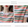 Stil Vintage-Feeling! Regenbogenfarbenes Blockstreifen-T-Shirt Lockeres Kurzarm-Oberteil für Damen Trendig