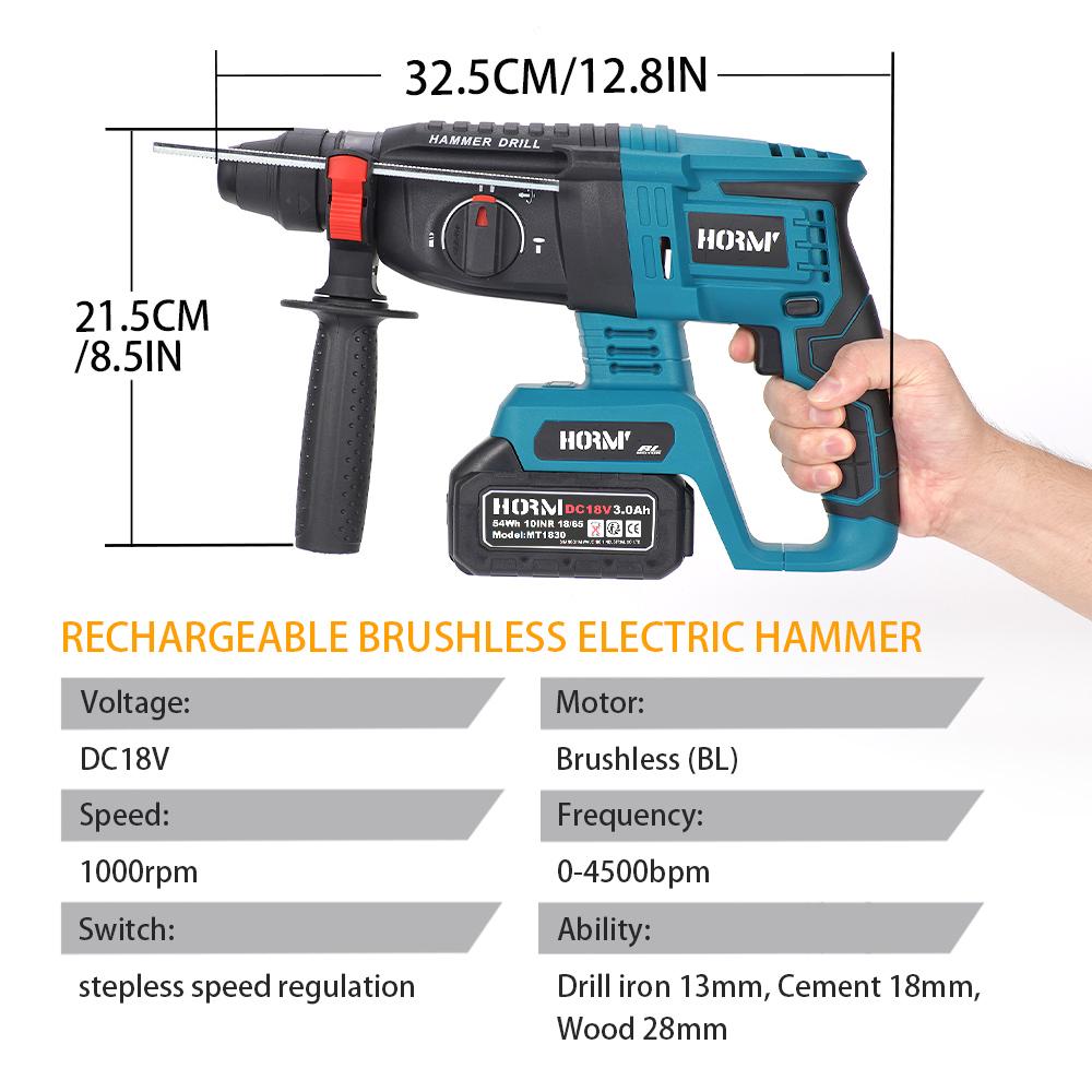 Brushless Electric Hammer Cordless Rotary Hammer Impact Drill 4 Modes Multifunctional Hammer Drill Pick For Makita 18V Battery