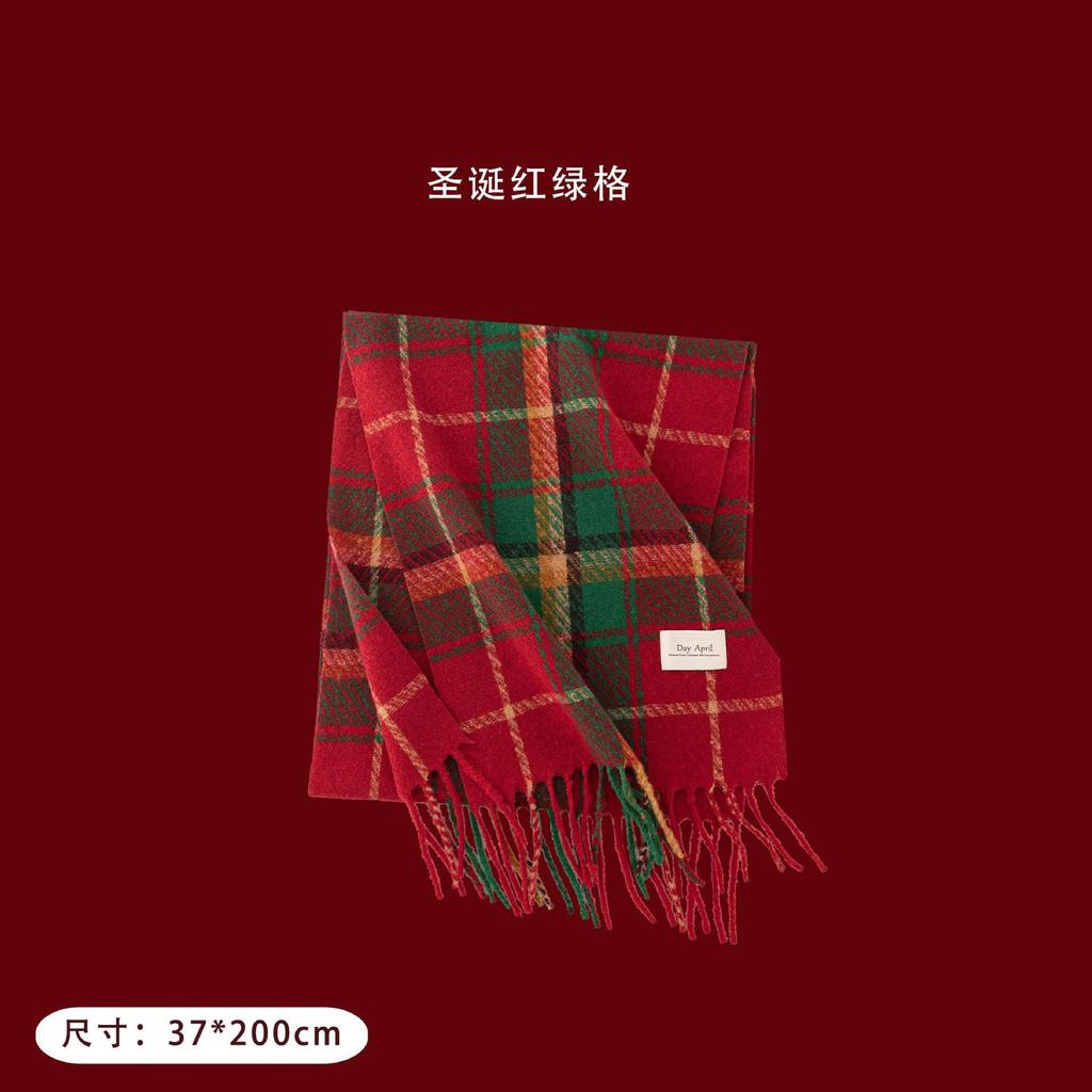 Cashmere feel autumn and winter new year plaid scarf Korean atmosphere women's imitation cashmere ankela red scarf shawl