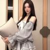 One-word Shoulder Bow Striped Tube Top Dress Women's Summer French Temperament Waist Huge Good-looking Cake Short Skirt