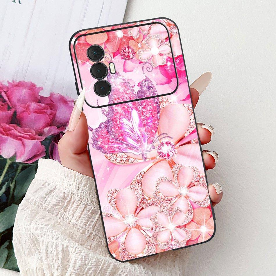 For Tecno Spark 8 Pro 8T 8P Elegant Floral Cat Phone Case For Tecno Spark8 8T 8P 8Pro Black Silicone Soft TPU Cases Bumpers