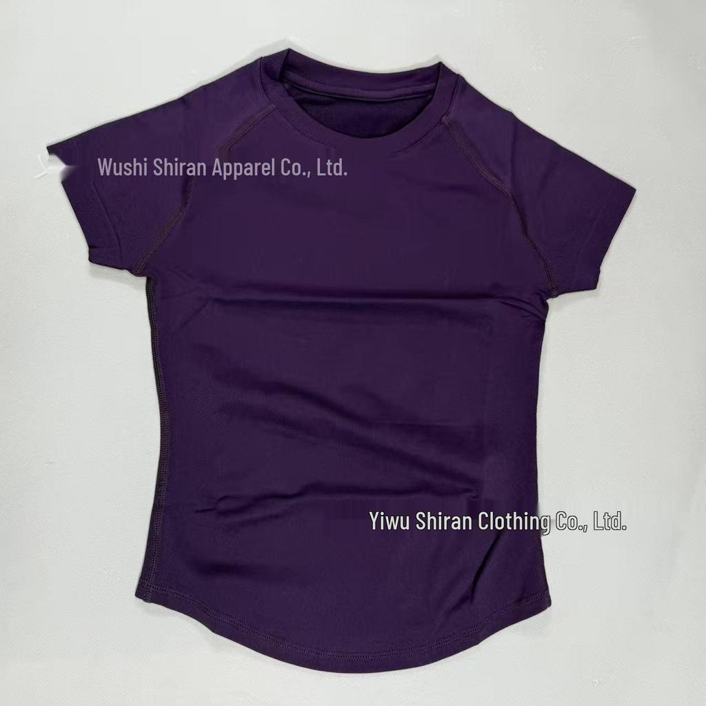 Damen nahtloses kurzärmeliges Sportset mit hoher Elastizität und atmungsaktivem schweißableitendem T-Shirt