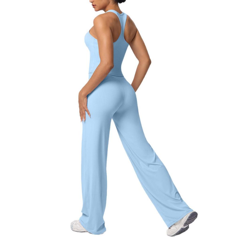 Brushed Lettering Racerback Sports Vest and Quick-Drying Yoga Pants Set