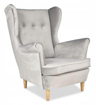 ARI Scandinavian Wing Chair, Grey Velvet, Quilted