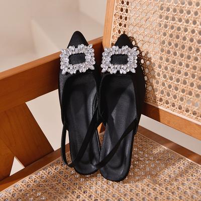Sandali alla Moda con Tacco Basso e Strass Scarpe da Donna 2024 Nuove Estive Moda Scarpe con Tacco a Punta Quadrata da Donna Sandalias De Mujer