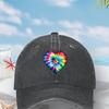 TieDye Heart Baseball Cap Distressed Denim Casual Summer Unisex Adult Sun Protection Hat