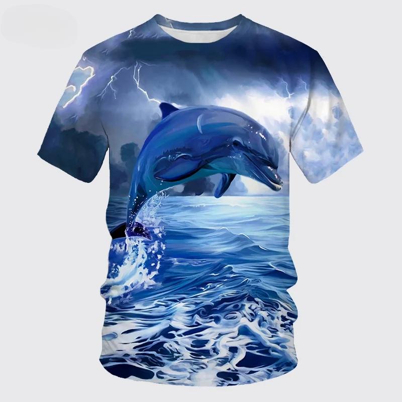 Men Fashion Animal Dolphin 3D Printed T-shirts Summer Funny Short Sleeve Hip Hop Tops