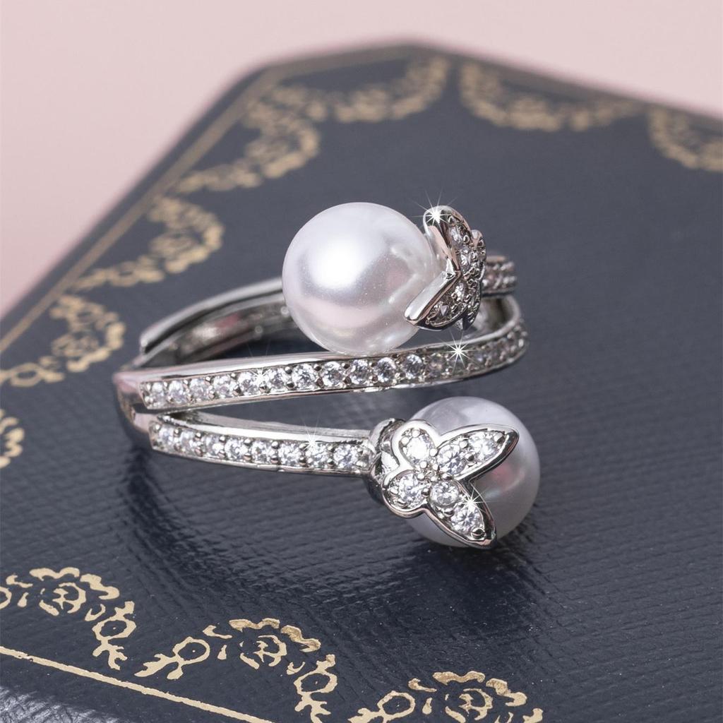 European and American Women's Fashion Design Butterfly Pearl Open Ring