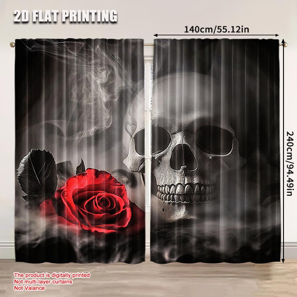 Set Of 2 Sugar Skull Adult Curtain Lover Sweetheart Roses Curtains Halloween Suitable Living Room Dining Made Polyester Area Window Treatment