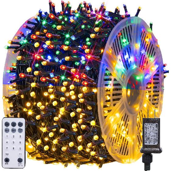 Dazzle Bright Color Changing Christmas Lights, 66FT 200LED Warm White & Multi-Colored Waterproof String Lights with Remote 11 Modes, Christmas