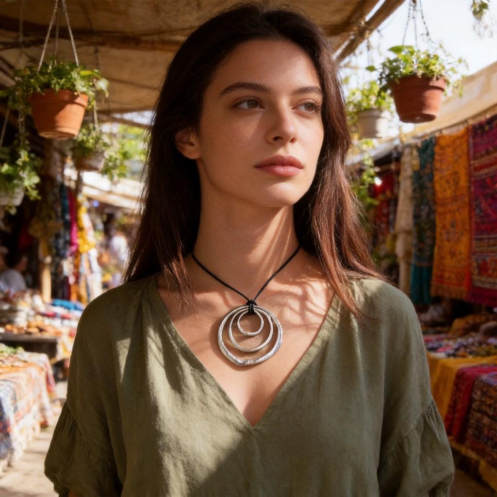 Bohemian Geometric Alloy Pendant Necklace With Leather Cord For Women Summer Style