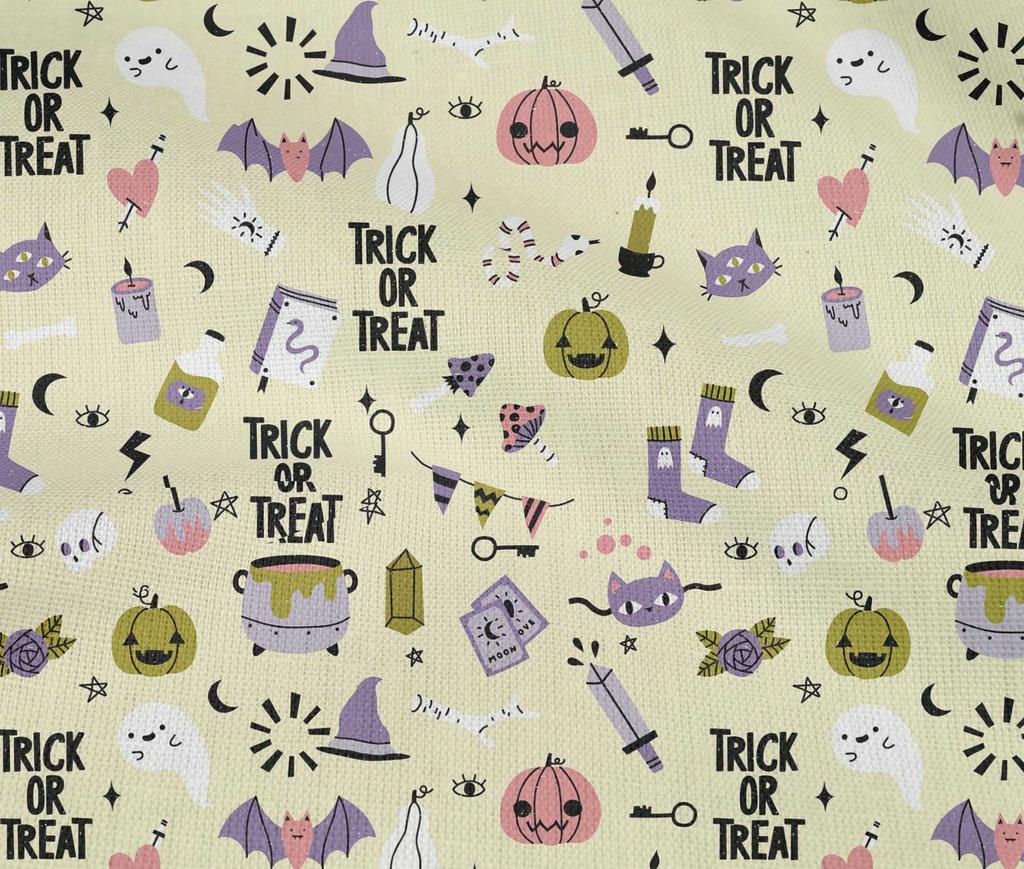 oneOone Cotton Flex Light Yellow Fabric Halloween Sewing Material Print Fabric By The Yard 40 Inch