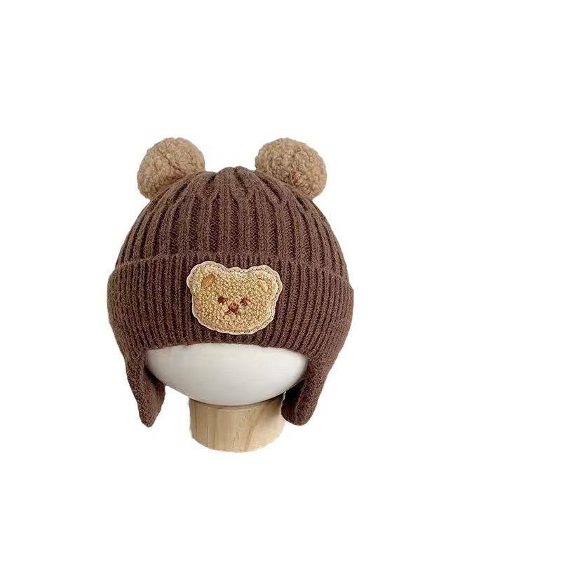 Baby hat cute bear knitted ear hat children's winter thickened warm wool hat infant hat
