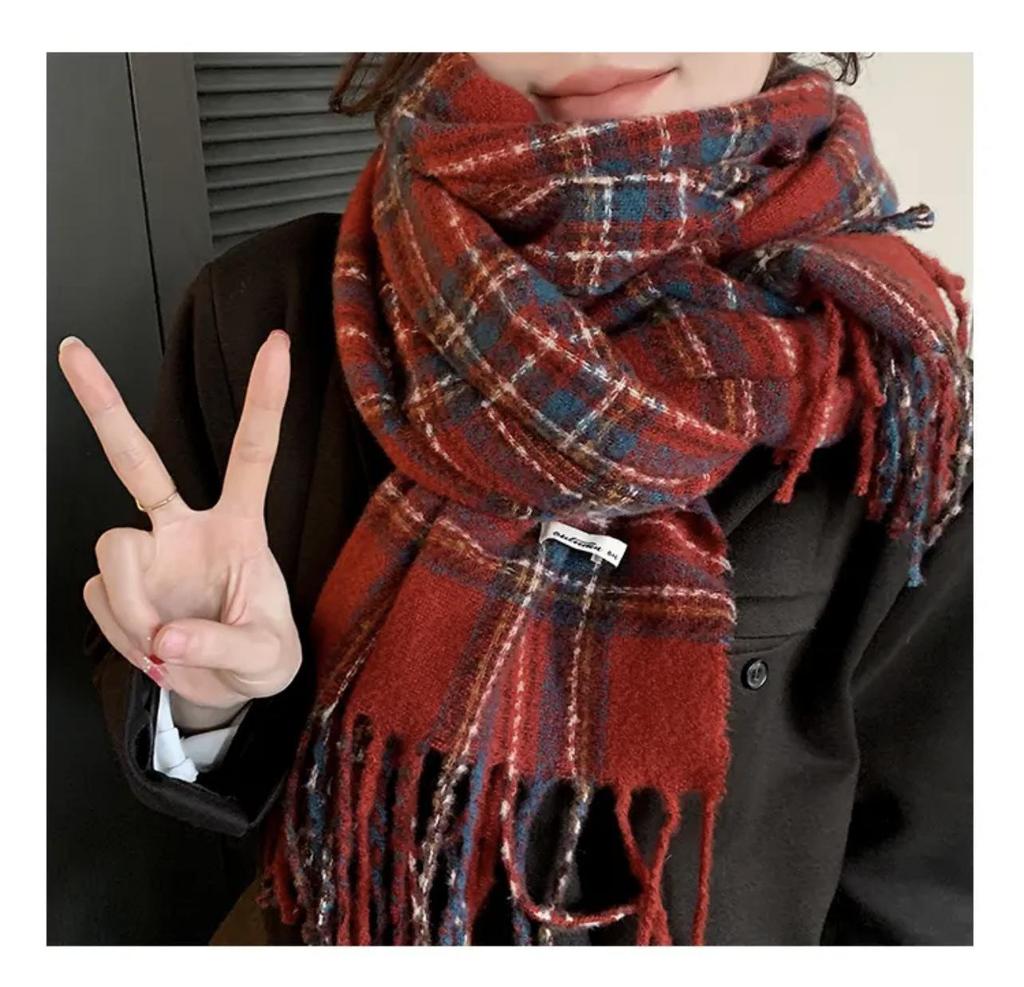 Damen-Winterschal im koreanischen Stil mit Karomuster – warmer Schal aus Kaschmirimitat