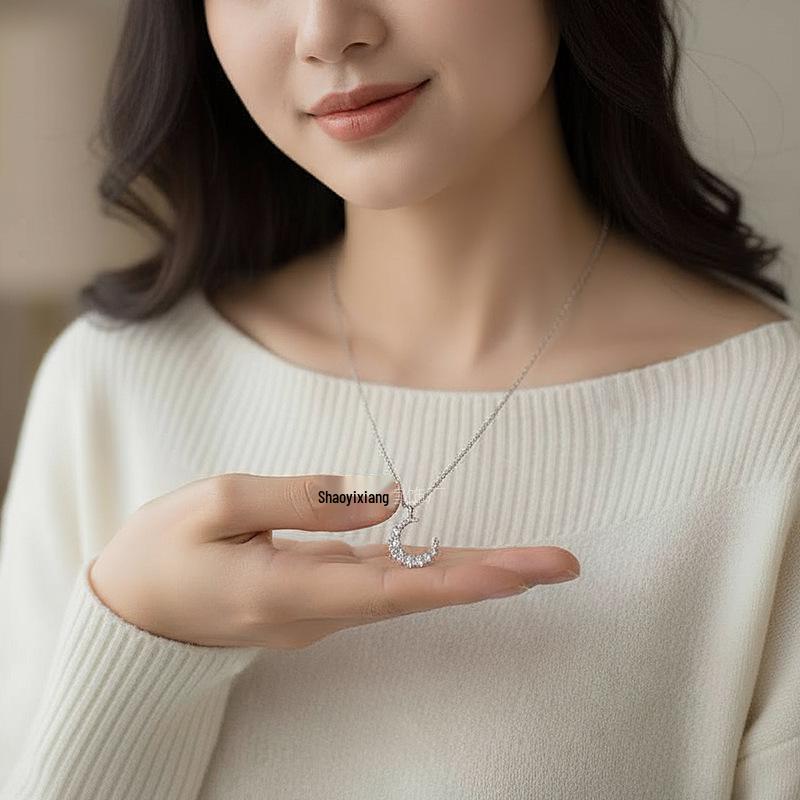 Crescent Moon Pendant Necklace: Women's Luxury Sweater Chain and Clavicle Choker Jewelry