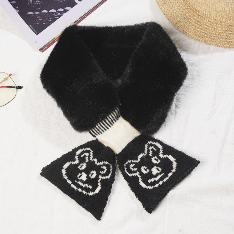 New Bear Scarf Women's Korean Style Winter Warm Wool Imitation Rabbit Hair Solid Color Versatile Plush Scarf