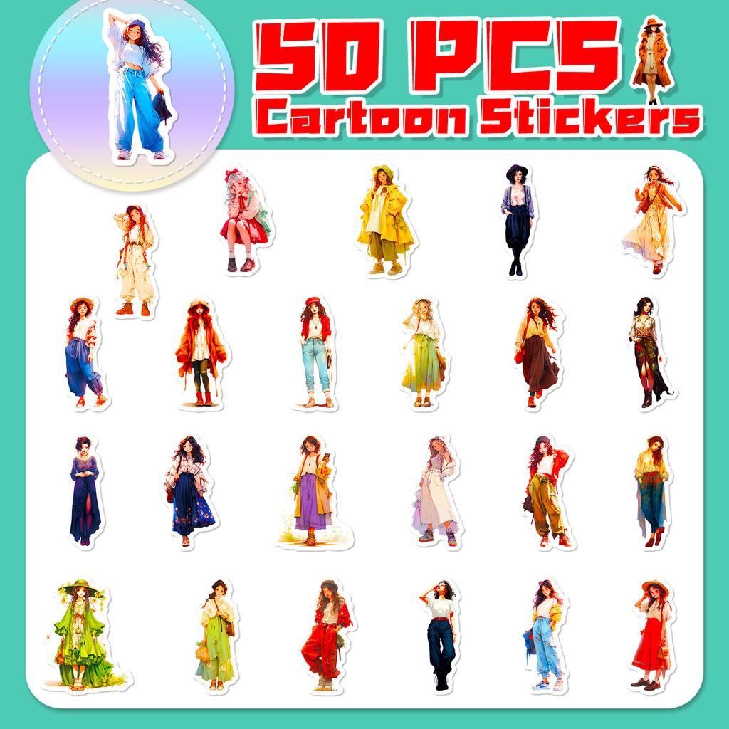 50 Weiche und Modische Mädchen-Outfit-Sticker Neuer Stil Mode Vier Jahreszeiten Ankleiden Mädchen Charakter-Sticker