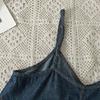 Elegance Casual Stylish Vest Versatile Denim V-neck Camisole Undershirt Female Dark Color Design Sense Hem Ruffled Ruffles Loose Short Tops Summer
