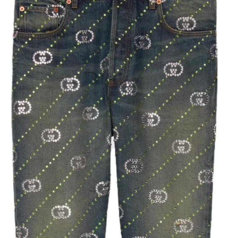 Gucci Dżinsy z postrzępionym brzegiem i wzorem Interlocking G 760957-XDCOT-4447