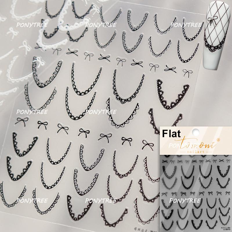 Delicate White Lace Bowknot Simulated Fabric Ribbon Silver Stamped Noble Rhinestone 5D Adhesive Nail Art Sticker Manicure Decal