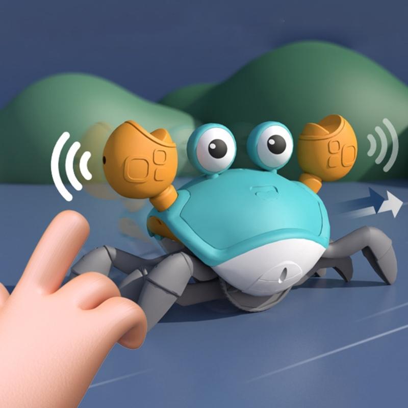 Musical Light Up Crabs Toy for Toddlers Encourages Crawling Walking Electric Obstacle Avoidance Crabs Kids Learning Toy