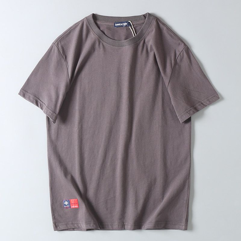 Foreign Trade Export Surplus White T-Shirt for Men, Pure Cotton, Washed, Short-Sleeve, New Style, Solid Color, Round Neck, Summer Top