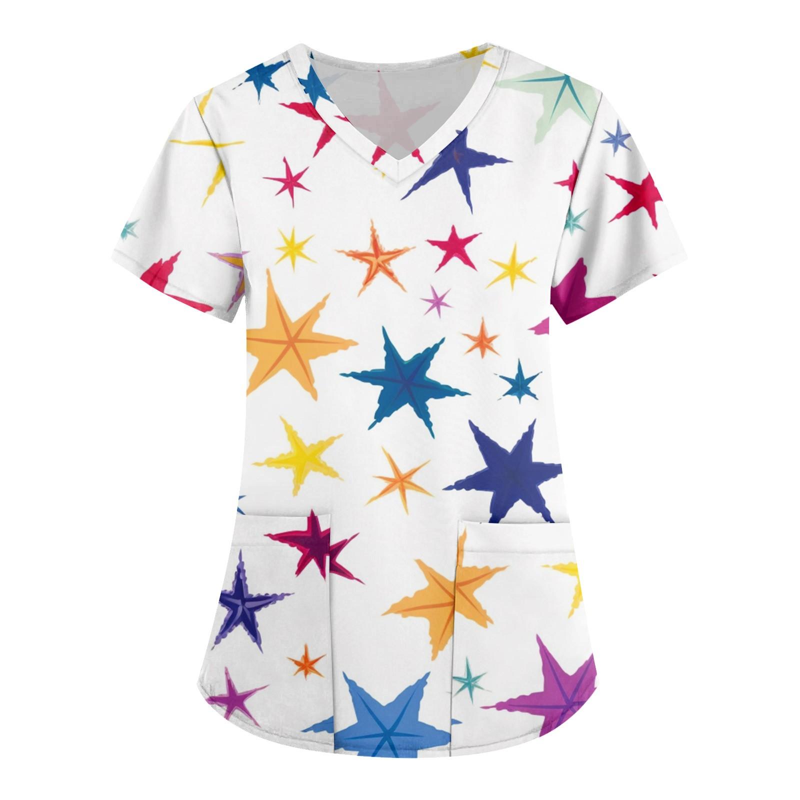 

Женская мода с v-образным вырезом, короткими рукавами и карманами, топы с принтом M шафрановый