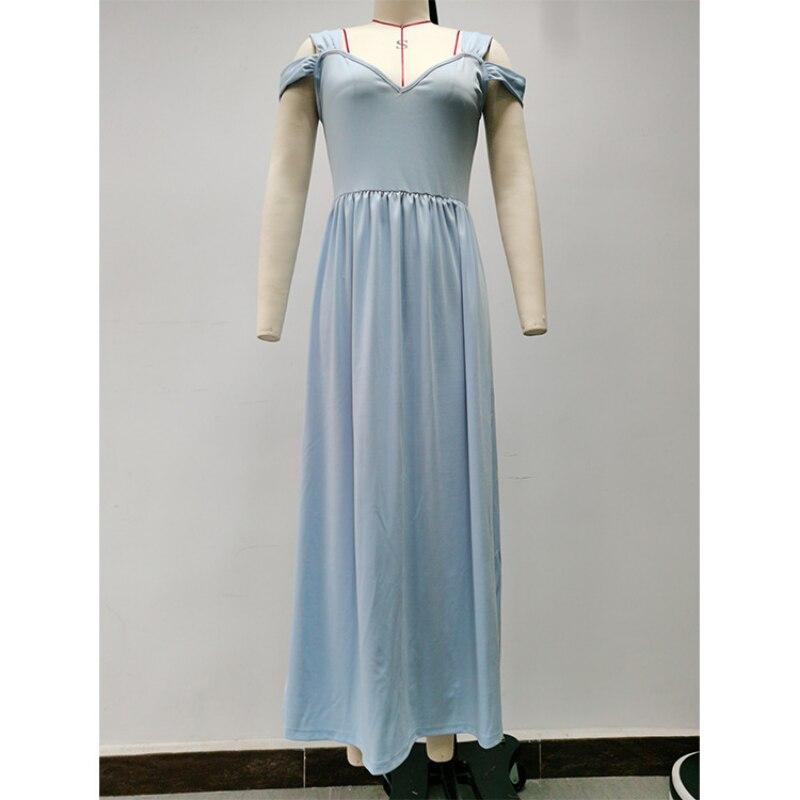 Summer  V-neck Printed Long Dress Temperament Sleeveless Split Sexy Dress Casual Folds Elastic Waist Off Shoulder Dress 26190