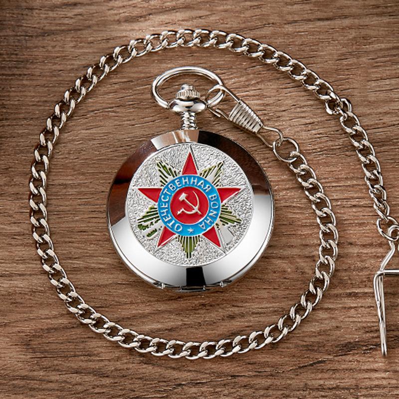 Retro Classic Badge Logo Commemorative Flip Large Dial Semi-Automatic Mechanical Pocket Watch