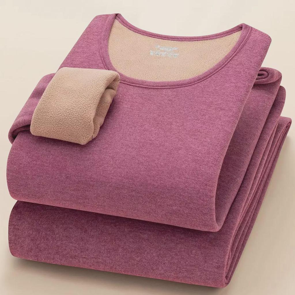 Women's 700g German Wool Lambskin Thermal Underwear Set: Velvet-Lined Double-Sided Top and Bottom for Autumn/Winter.