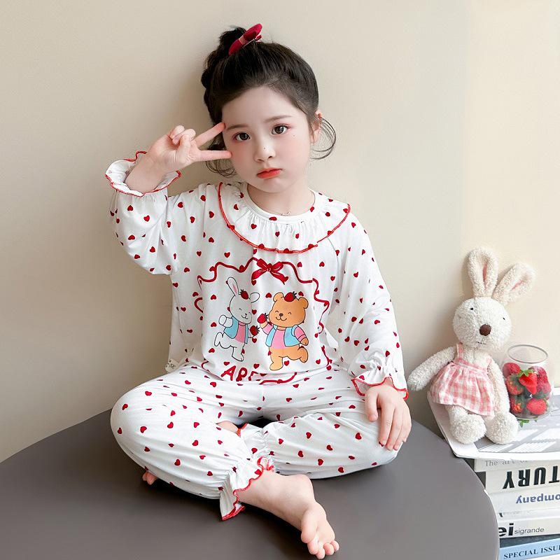Girls' Modal Long Sleeve Pajamas - Cute Princess Design for Spring, Autumn, and Summer.