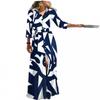 Womens Long Sleeve Printed Shirt Dress Loose Fit V-Neck Midi To Maxi Length Elegant Office Wear