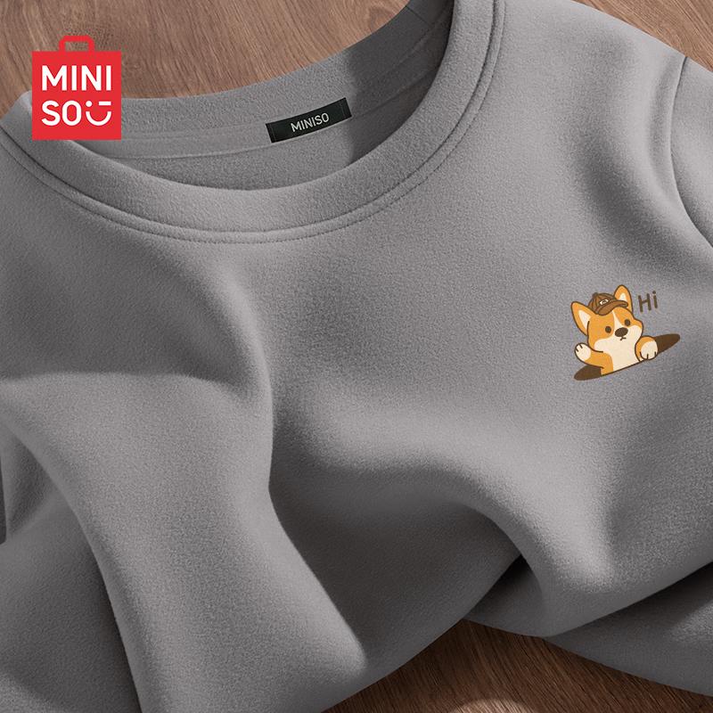 MINISO Men's Cartoon Corgi Thermal Long-Sleeve T-Shirt