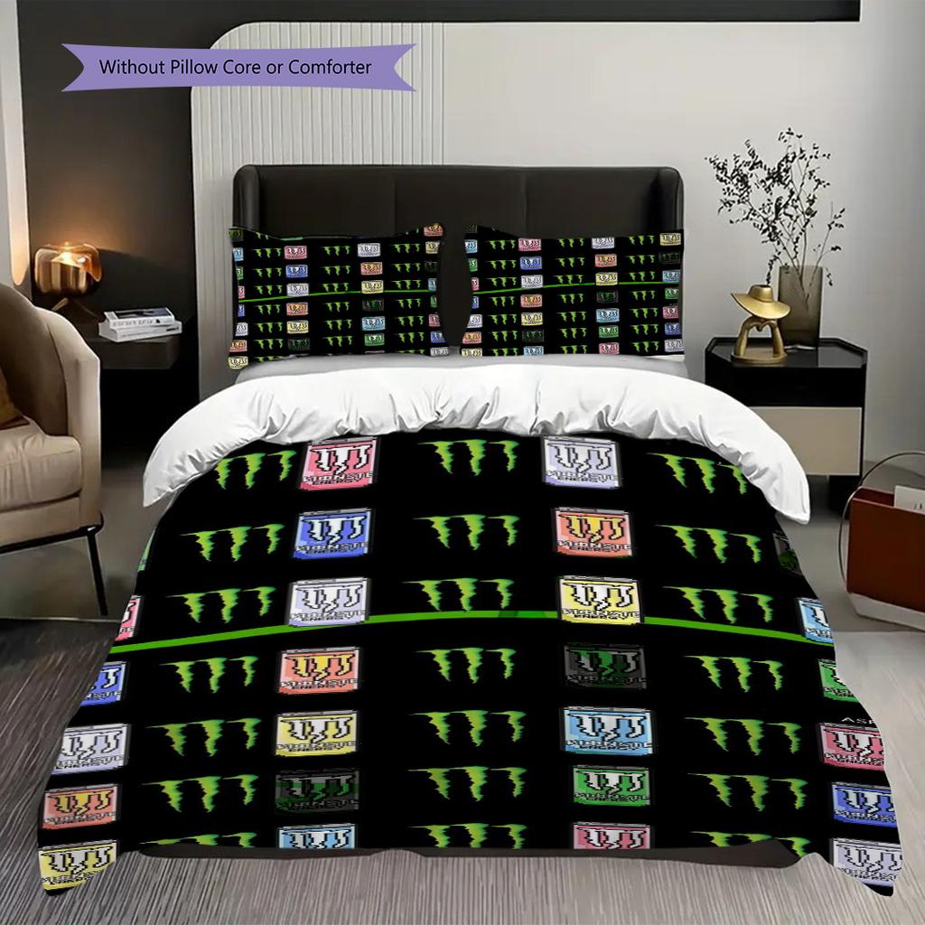 Set di tre pezzi Monster Energy Glow Vibrante(1 * copripiumino + 2 * federa, senza nucleo) Copripiumino e federa regalo di Natale compleanno