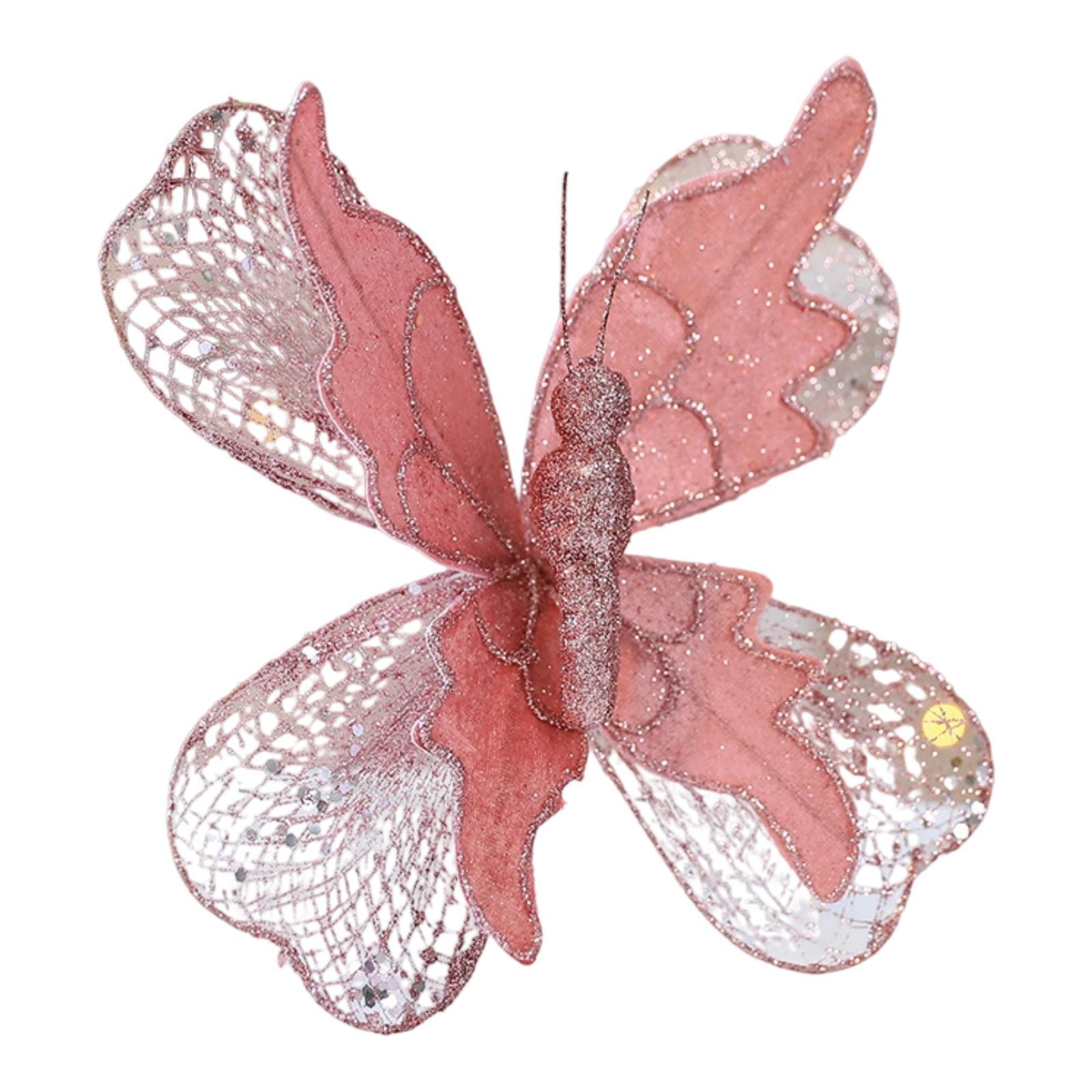 

Fake Butterfly Background Christmas Tree Hanging Ornament Photography Prop Display Shiny Decoration Decor for Party Birthday рожевий