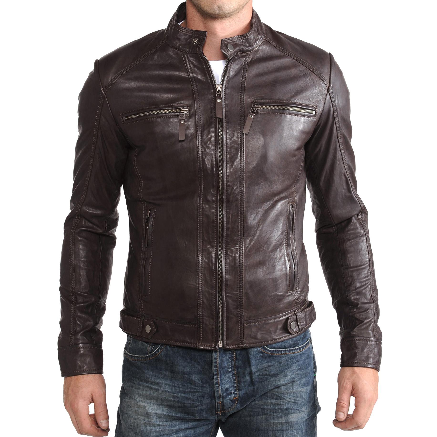 

SkinOutfit Men s Genuine Lambskin Brown Leather Jacket Stylish Motorcycle Bomber Biker Outerwear MJ 09 3XL коричневий